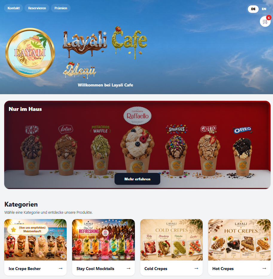 Layali Cafe Bestellwebsite